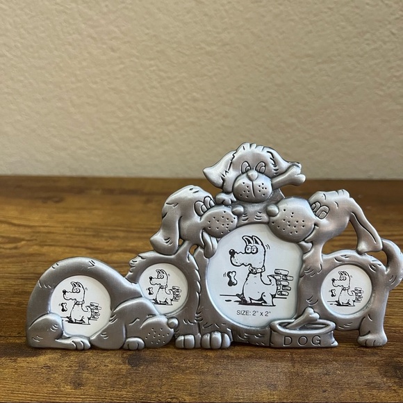 ABC DISTRIBUTING INC ADORABLE PEWTER 4 DOGGY 4" TALL X 7 3/8" PICTURE FRAME CUTE - Picture 2 of 5